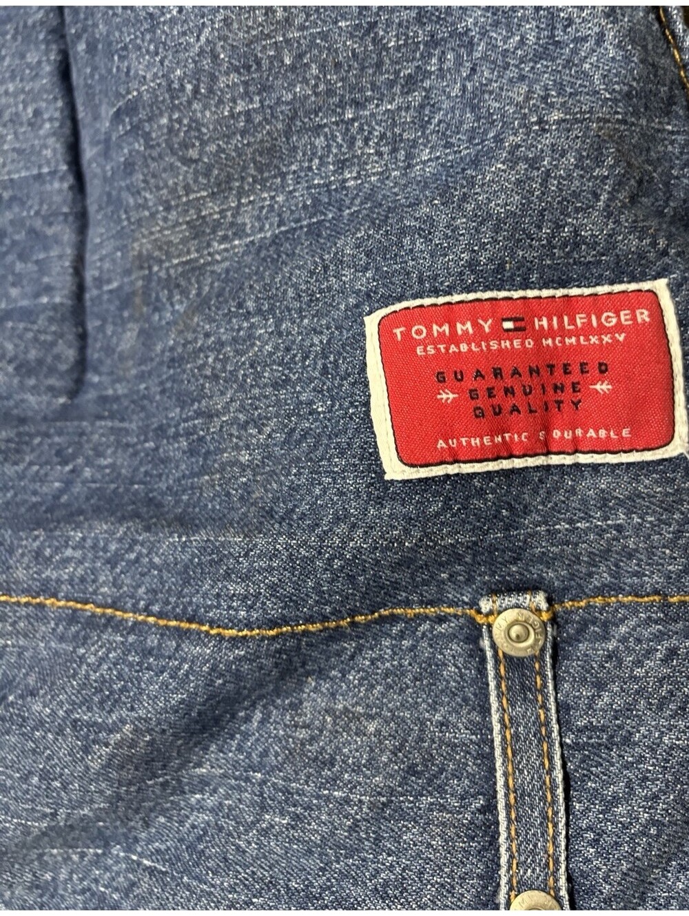 VTG Tommy Hilfiger Blue Denim Jean Belt Loops 90x90 Queen Comforter Americana